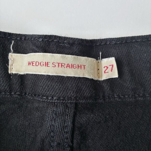 Levi’s Premium Wedgie Straight Leg Jeans Black Raw Hem Womens Size 27 Button Fly - Picture 4 of 16